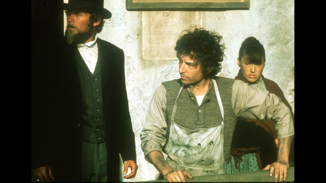 Dylan appears on set for the film "Pat Garrett and Billy the Kid" in 1973. Dylan also recorded the soundtrack for the film.