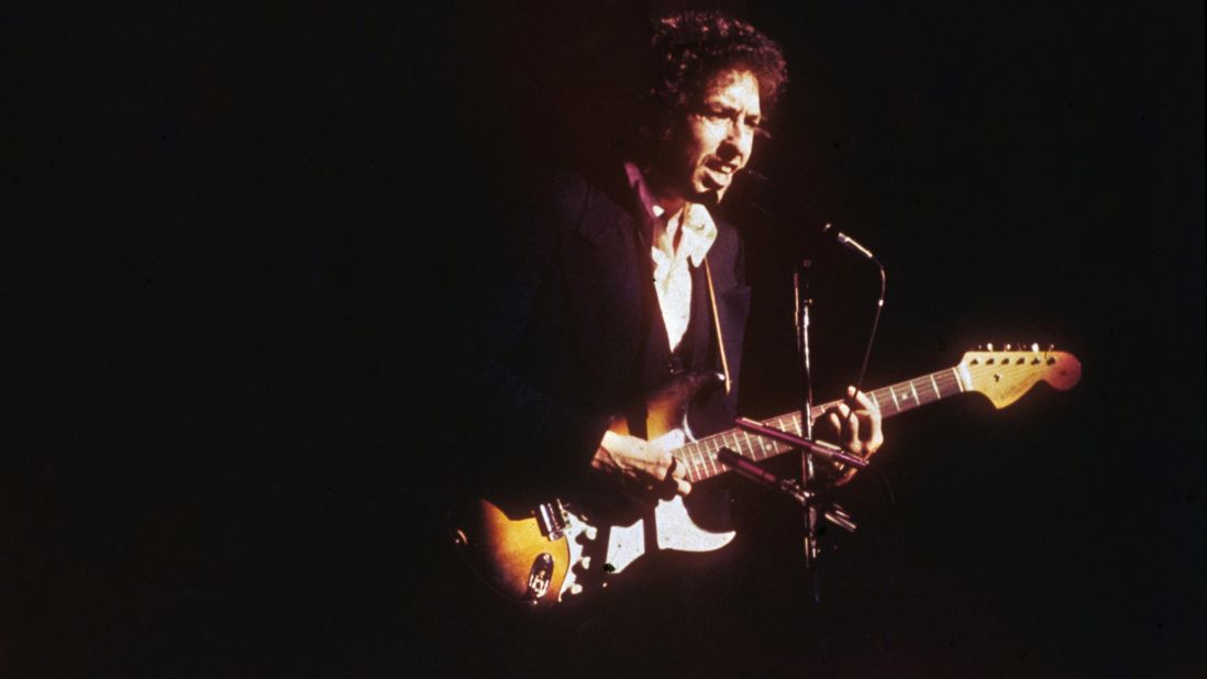 Dylan performs on stage at Madison Square Garden in 1974.