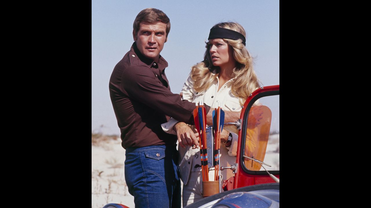 Fawcett appears with Majors in the television show "The Six Million Dollar Man" in December 1974.