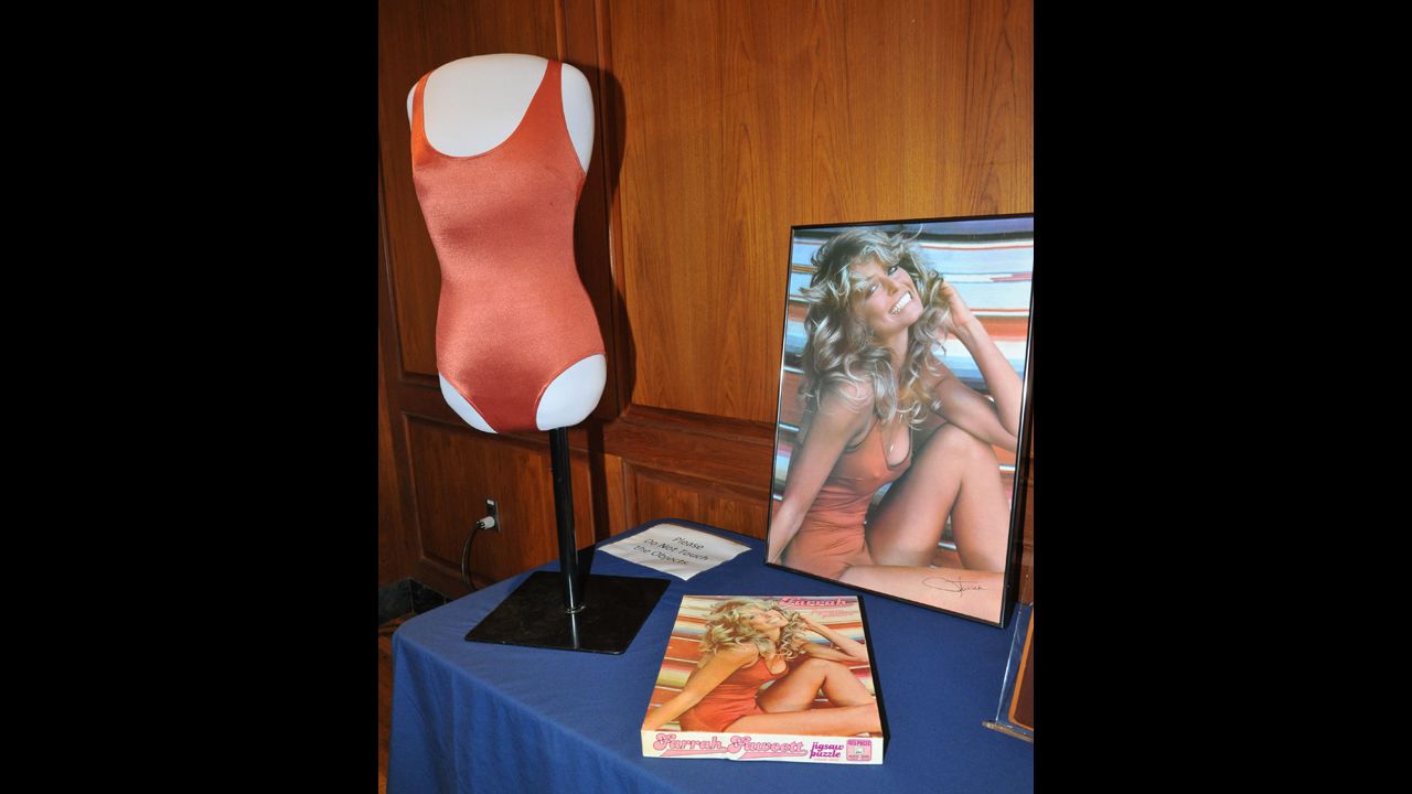 To many, Fawcett will always be best known for this pinup poster, which sold a reputed 12 million copies after its release in 1976. The poster and the red swimsuit she wore were enshrined in the Smithsonian Museum in February 2011.