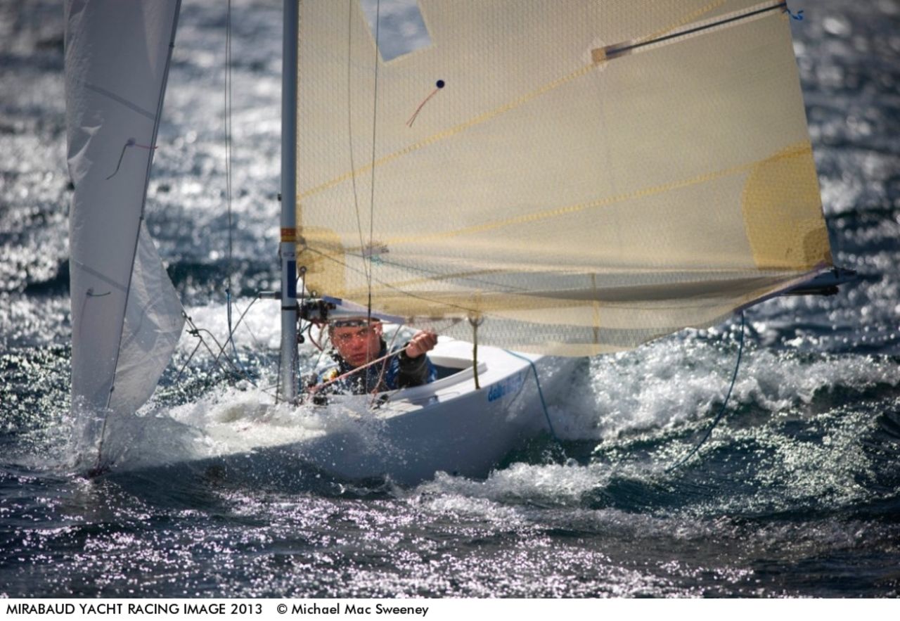 Competitor Biljard Guus focuses on the waves ahead during the 2.4-meter fleet racing in the World Paralympic Sailing Championships at Kinsale, Ireland.