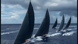 Five J Class Yachts line up as they sail upwind during the St. Barth's Bucket Regatta. This is the most J Class Yachts to sail on the same course since the 20s