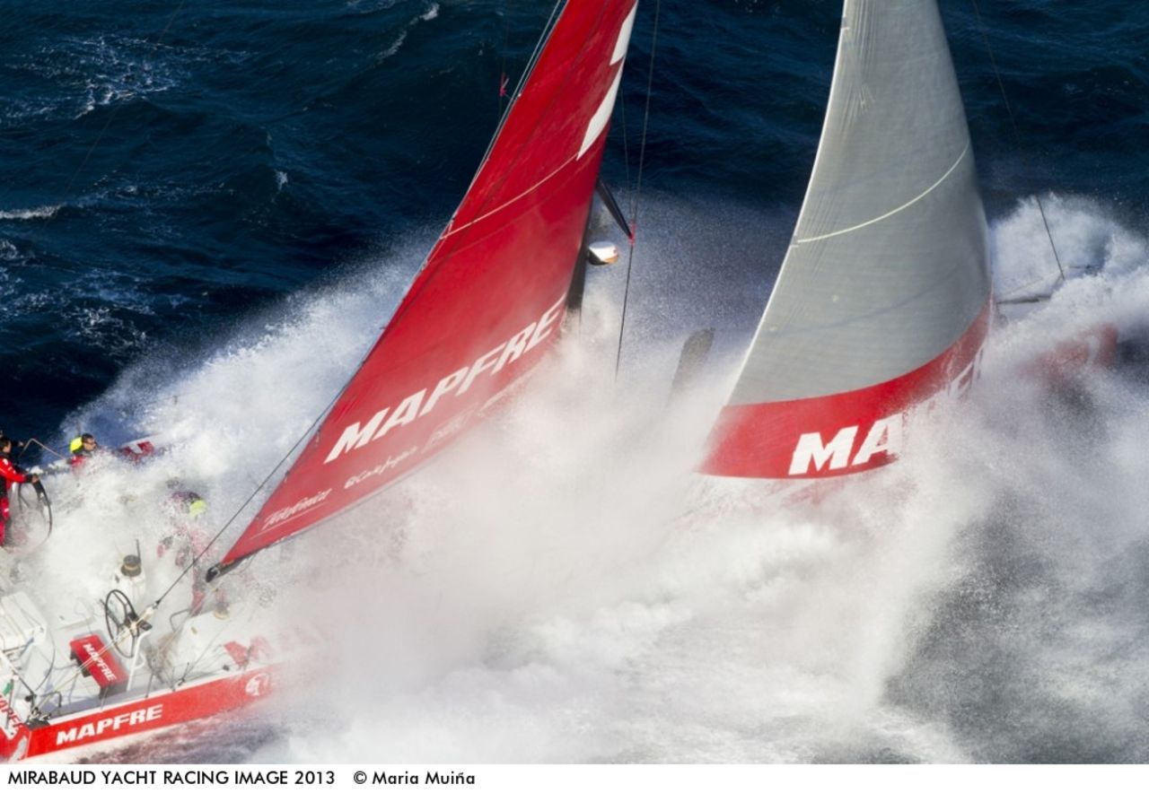A spectacular offshore picture taken of Spanish boat Desafío Mapfre near Portugal during February's bid to break the Atlantic Ocean crossing record along the "Route of Discovery" traveled by Christopher Columbus in 1492.