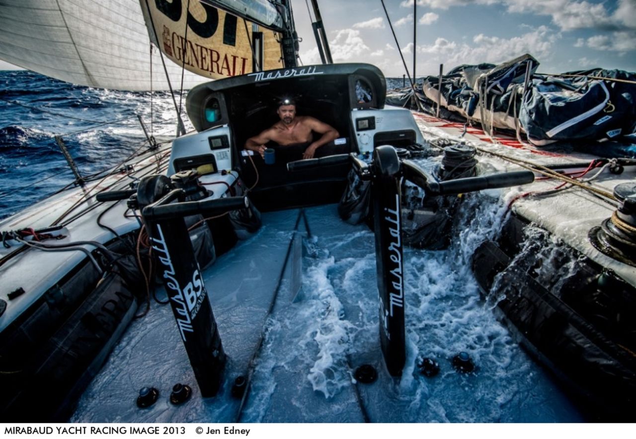 In total, 82 photographers from 19 different countries entered, including American Jen Edney -- who here snaps Michele Sighel as he checks his crew on their passage from Honolulu to the Philippines.