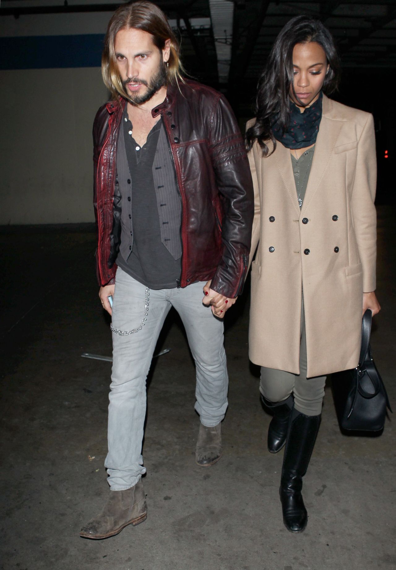 Zoe Saldana and her husband Marco Perego arrive at Beyonce's Los Angeles concert on December 3.