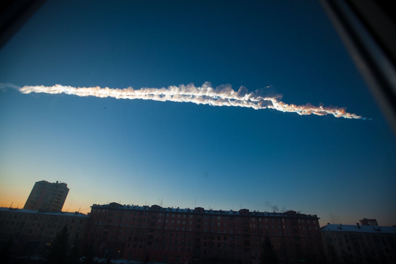 <strong>February 15:</strong> A meteorite contrail is seen over Chelyabinsk, Russia, about 930 miles east of Moscow. More than 1,500 people were hurt, authorities said, and thousands of buildings were damaged after a meteor exploded in the skies with the force of about 30 early nuclear bombs.