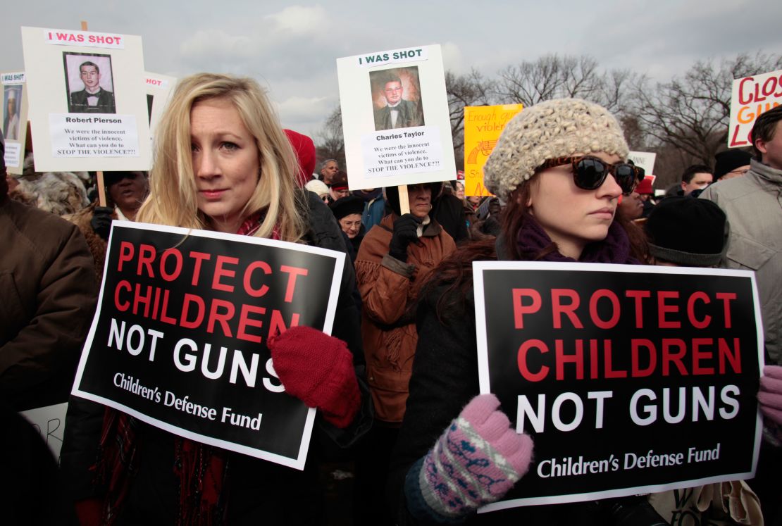 Thousands marched in Washington for gun control in January last year after the Sandy Hook school murders.