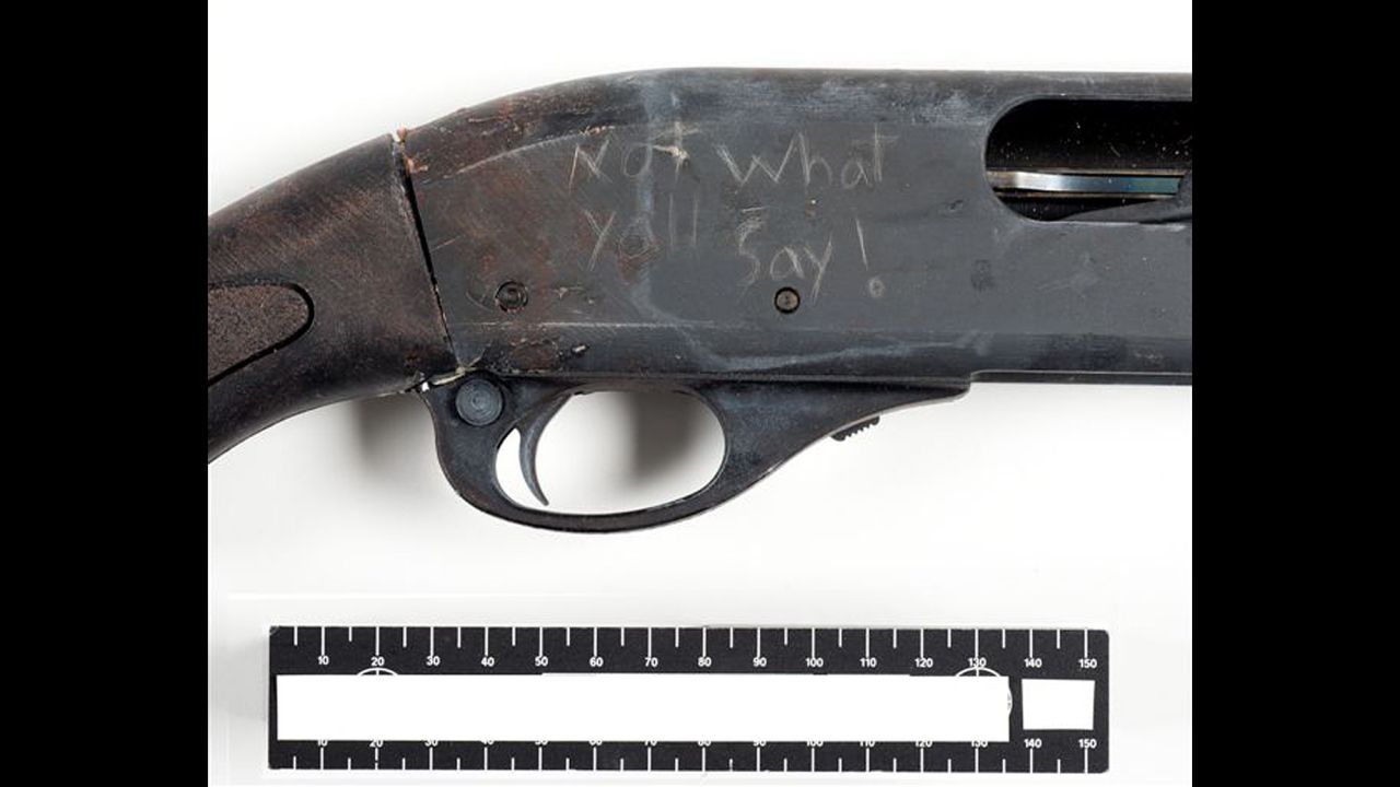 <strong>September 16:</strong> The Remington 870 shotgun used by Washington Navy Yard shooter Aaron Alexis has an etching on it that reads "Not what yall say!" Alexis killed 12 people and injured eight before he was fatally shot.