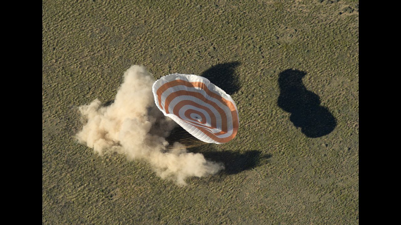 <strong>May 14:</strong> The Soyuz TMA-07M spacecraft, carrying three crew members home from the International Space Station, lands in a remote area near the town of Dzhezkazgan, Kazakhstan.