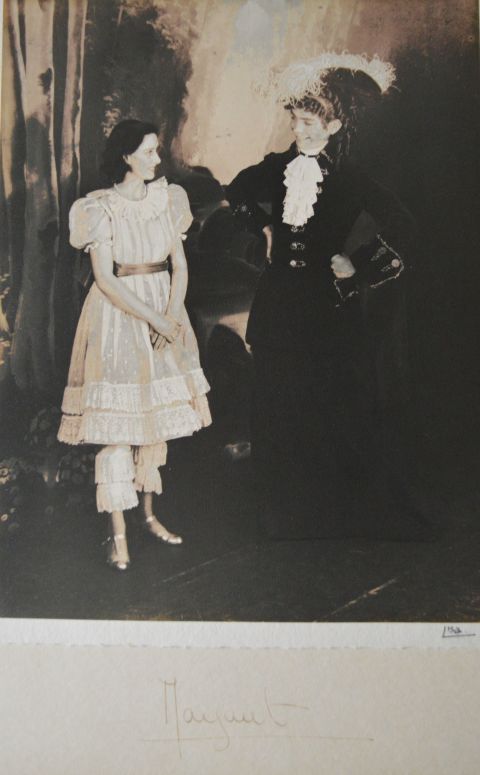 A signed image of Princess Margaret and Cyril Woods on stage in Old Mother Red Riding Boots in 1944.