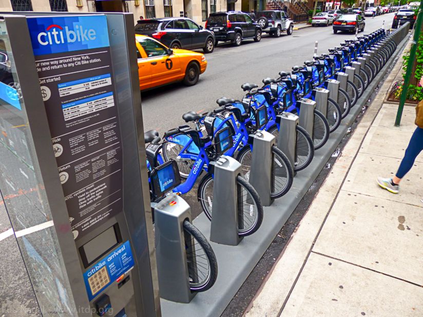 <a href="http://citibikenyc.com/" target="_blank" target="_blank">NYC's CitiBike system</a> averages 8.3 trips per bike each day and sees 42.7 trips per 1,000 residents on average. Tourists are free to use it.  