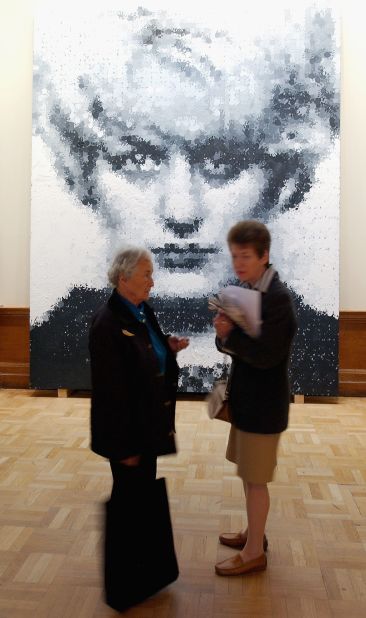 <em>Myra (1995), Marcus Harvey</em><br /><br />Marcus Harvey's 1995 portrait of child murderer Myra Hindley caused a stir when it was exhibited at the Royal Academy of Art in London in 1997. The portrait, made up of a child's handprints, created an uncomfortable juxtaposition between Hindley's crimes and the innocence associated with youth.  <br /><br />Protesters threw eggs and ink at it on the first day of the exhibition (aptly titled "Sensation"), and Hindley herself wrote a letter from prison imploring organizers to remove it from the exhibition because it showed "a sole disregard not only for the emotional pain and trauma that would inevitably be experienced by the families of the Moors victims but also the families of any child victim."