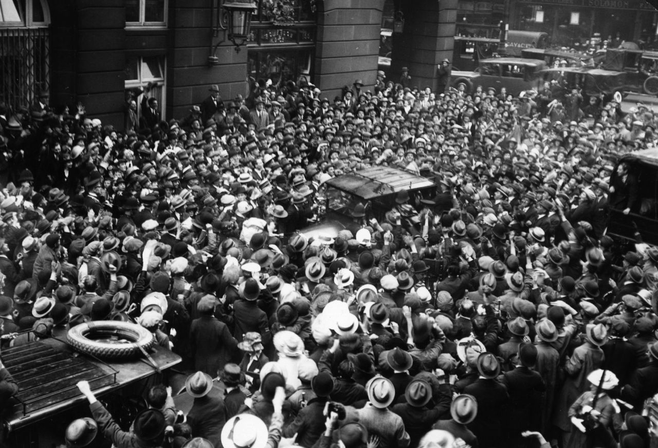 A huge crowd mobs Chaplin during a visit to London in 1917. "He was phenomenally successful," said Mehran.