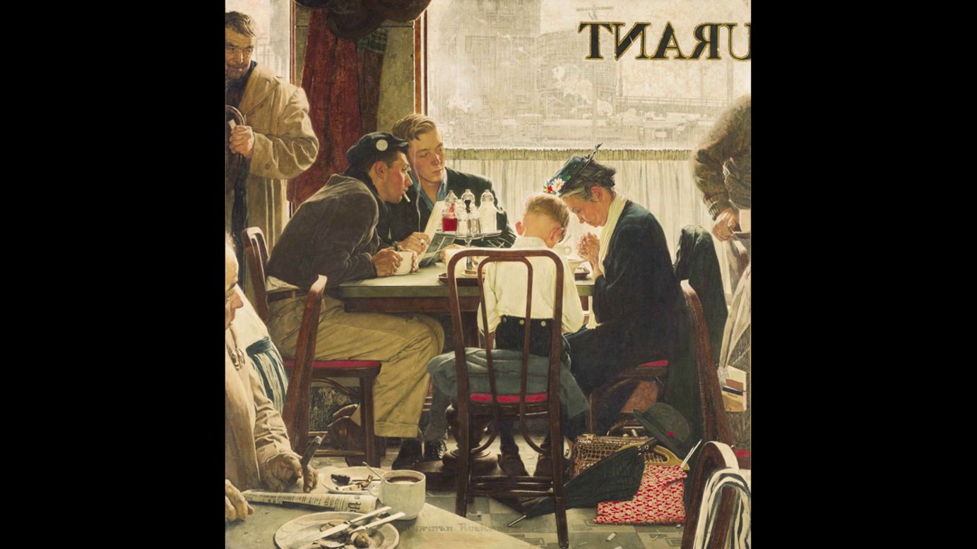 Norman Rockwell's painting "Saying Grace" sold for $46 million in 2013 at Sotheby's American Art auction. It was a record for works by the late artist and for a single American painting. The illustration originally appeared on the Thanksgiving issue cover of The Saturday Evening Post in 1951.