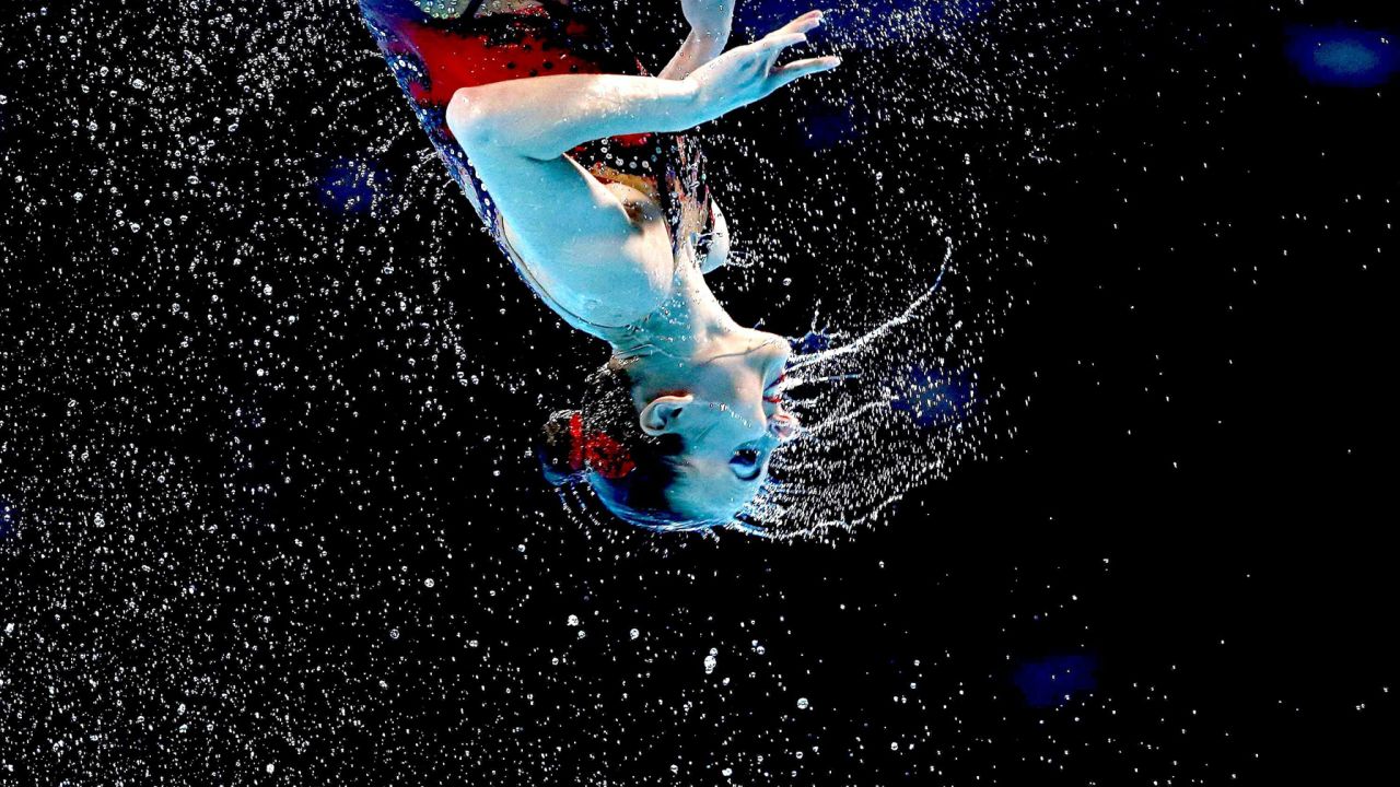 Russia competes in the synchronized swimming free combination preliminary round as part of the 15th FINA World Championships on July 21 in Barcelona, Spain.