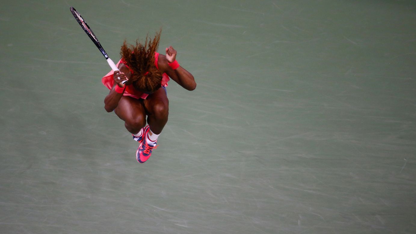 Serena Williams of the United States celebrates winning her women's singles final match against Victoria Azarenka of Belarus in New York on September 8, Day 14 of the 2013 U.S. Open, earning her 17th Grand Slam title.