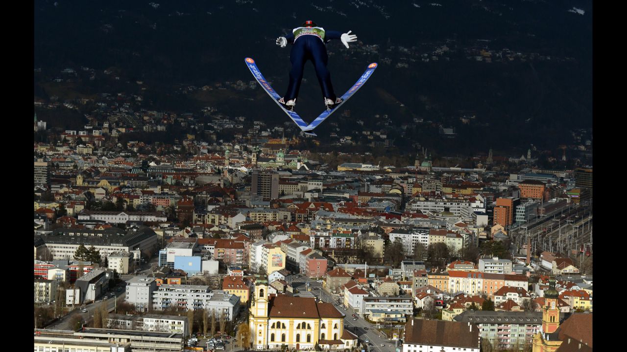 Anders Jacobsen of Norway competes during the training round for the FIS Ski Jumping World Cup event of the 61st Four Hills ski jumping tournament on January 3 in Innsbruck, Austria.
