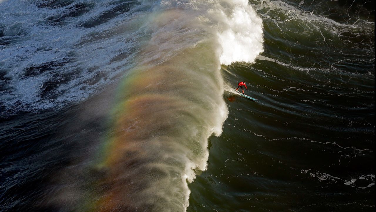 Peter Mel competes during the first heat of the Mavericks Invitational surf competition on January 20 in Half Moon Bay, California. Mel went on to win the event.