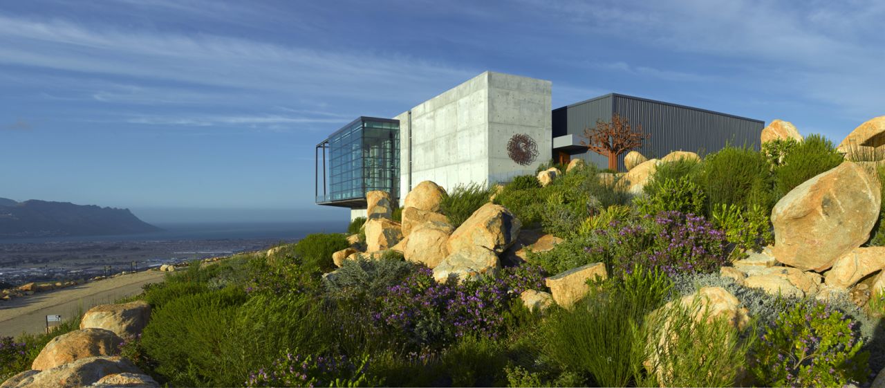 Visitors to this "cellar in the sky" can gaze out at False Bay in one direction and the the Hottentots Holland and Helderberg mountains in another. 