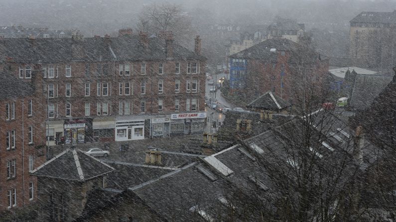 Snow sweeps through Glasgow, Scotland, on December 5.