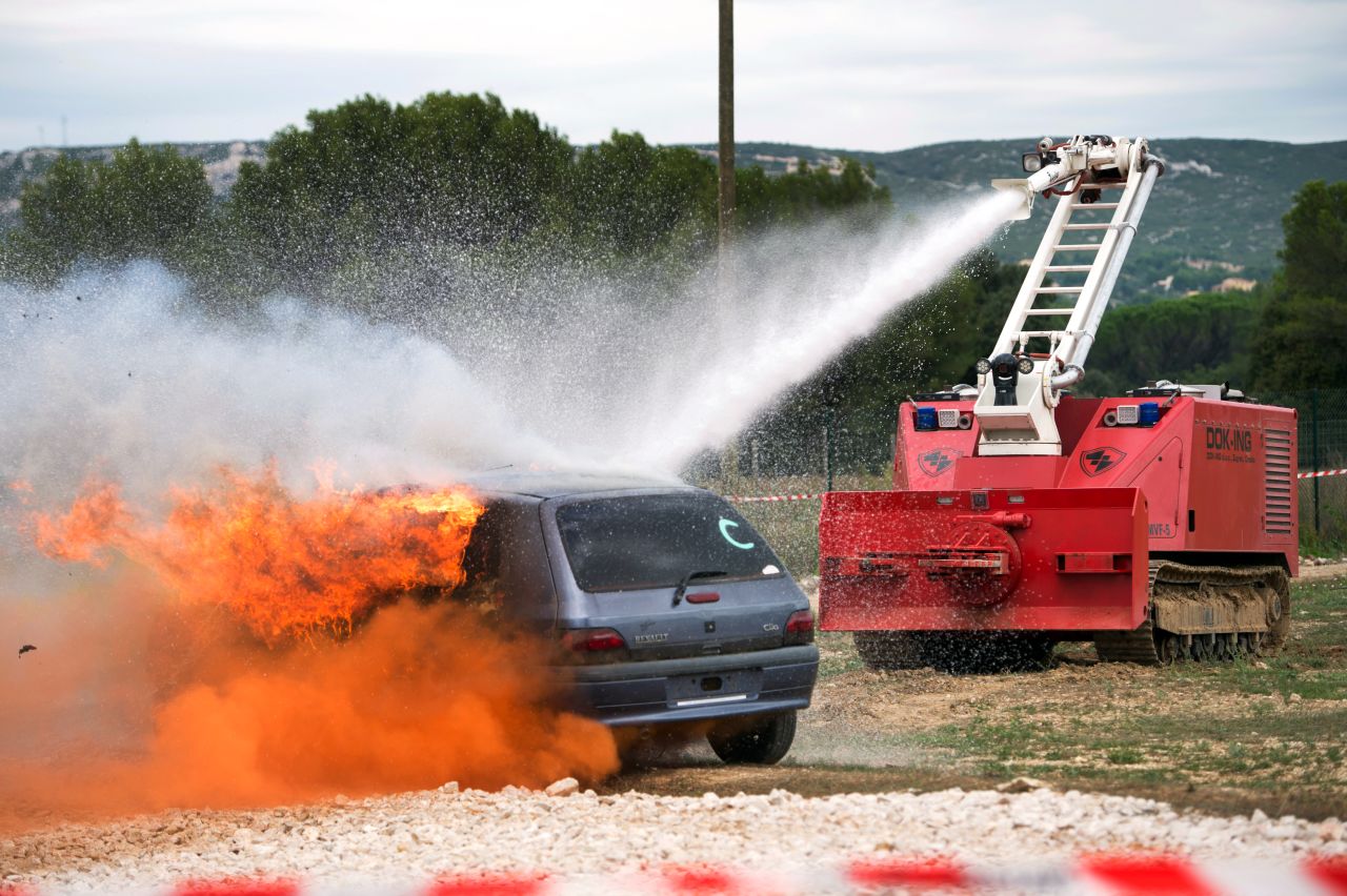 This remote-controlled fire fighter by Croatian robotics company Dok Ing is designed to extinguish fires in high risk industrial facilities and areas that may be inaccessible to humans. While the operators remain outside of the range of danger, the MVF-5 fire fighting vehicle is robust enough to survive even mine detonations.