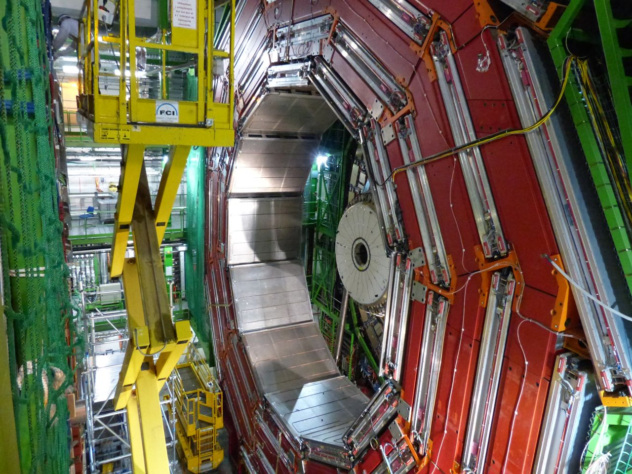 The Higgs boson, the elusive particle that scientists had hoped to find for decades, was detected by two general-purpose experiments at the Large Hadron Collider, as scientists announced in 2012. The Compact Muon Solenoid (CMS) experiment, pictured, is one of them.