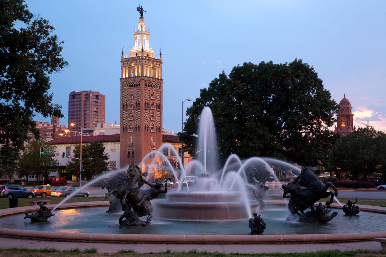 The J.C. Memorial Fountain (shown here) may be the best known of the city's fountains but visitors will find fountains all over Kansas City. 