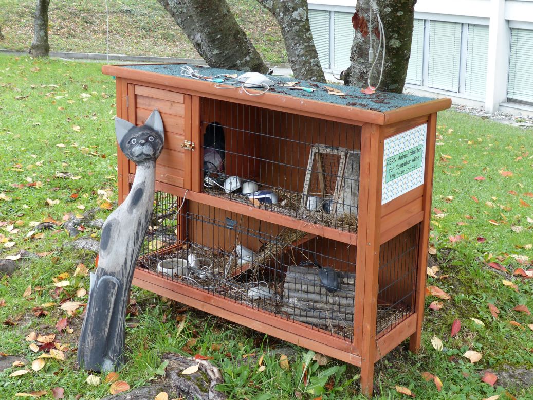 While they take their work seriously, that doesn't mean the scientists at CERN don't have a sense of humor.  Here we see CERN's "Animal Shelter for Computer Mice," where used and unwanted computer mice have a place to call home.