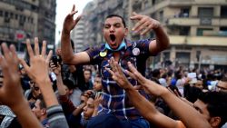 Cairo University's students backing ousted Islamist president Mohamed Morsy in Cairo's Tahrir square on December 1, 2013.