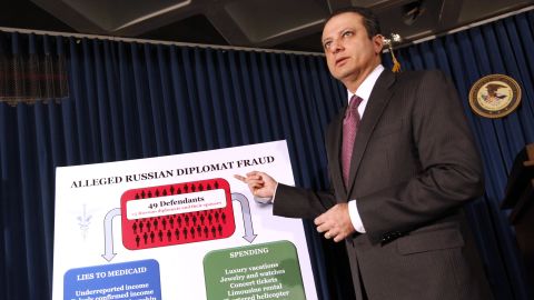 Preet Bharara, U.S. Attorney for the Southern District of New York, discusses the charges at a news conference. 