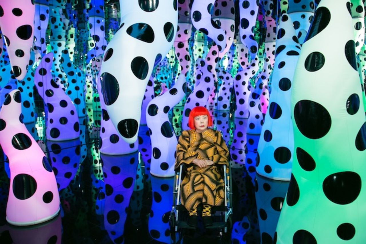 Japanese artist Yayoi Kusama, who has been living in a mental institution since the 1970s,  has used her struggle with mental illness as inspiration for her work.  Here she is pictured inside her <em>Love Is Calling </em>infinity room. 