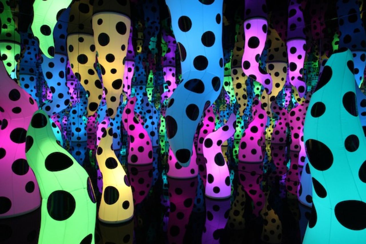 In<em> Love is Calling</em>, the mirrored room is illuminated by inflatable, tentacle-like forms. Polka-dots have been an obsession for Kusama for as long as she has been an artist. They are plastered across her paintings, on her clothes, and incorporated into her infinity rooms.