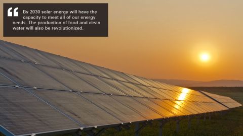 Kurzweil believes solar energy could satisfy 100% our power needs.