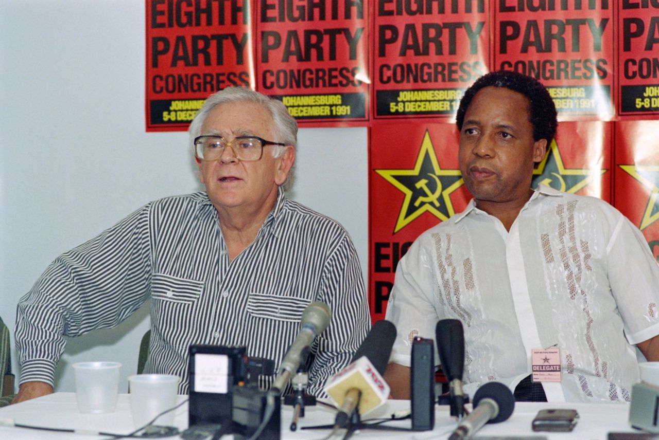 Joe Slovo (left) was a key negotiator between various anti-Apartheid groups and the ruling National Party. He proposed the breakthrough in the negotiations to end apartheid in South Africa with the "sunset clause" for a coalition government for the five years following a democratic election. He was also the first white elected to the African National Congress leadership.