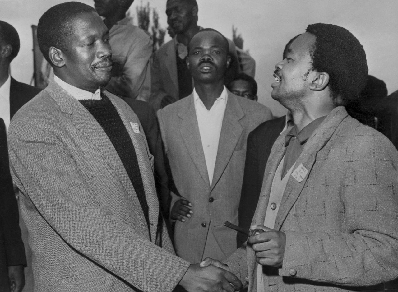 Robert Sobukwe (left) was a nationalist leader who left the African National Congress to found and head the Pan-Africanist Congress in 1959. One year later, he was arrested and moved to Robben Island where he was kept in solitary confinement. Sobukwe was released from prison in 1969 but was put under house arrest. He died in 1978 from lung complications but remains to this day a celebrated figure in the fight against apartheid.