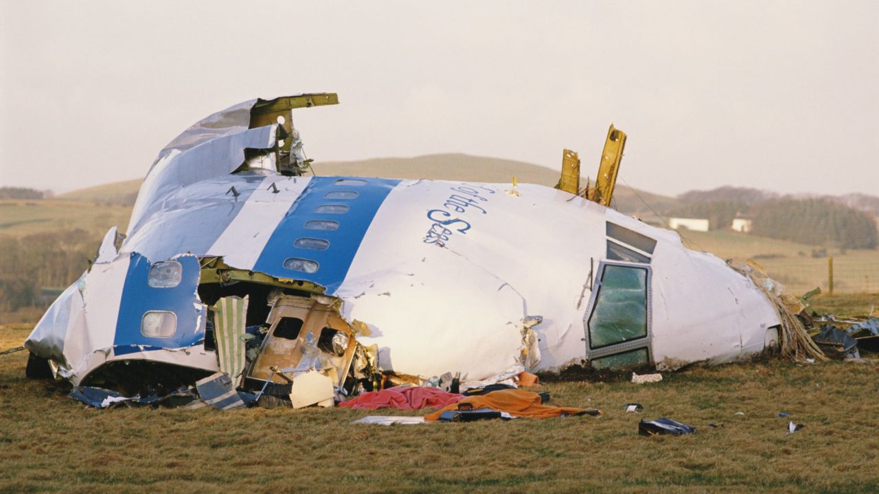 Some of the wreckage of Pan Am Flight 103 after it crashed onto the town of Lockerbie in Scotland, on December 21st, 1988. 