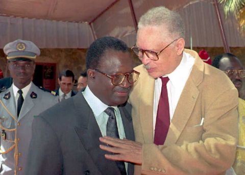 Leon Sullivan (right) was an African-American Baptist minister and an anti-Apartheid activist, who focused on the creation of job training opportunities for African Americans. Former U.N. Secretary-General Kofi Annan said: "He was [...] respected throughout the world for the bold and innovative role he played in the global campaign to dismantle the system of apartheid in South Africa." Sullivan is pictured with former Senegalese PM Habib Thiam.