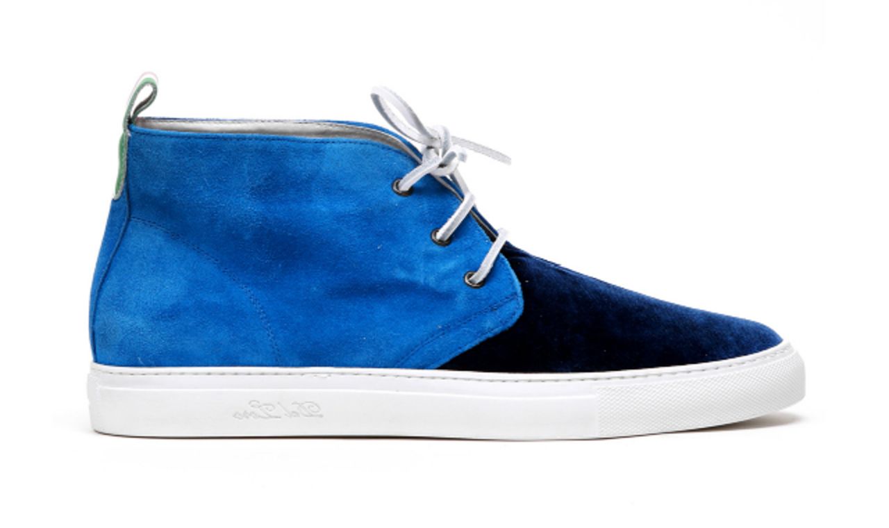 Del Toro, a footwear brand in Miami, has teamed up with Italia Independent to launch an Art Basel Miami pop-up. It includes this cobalt suede shoe with a napa leather heel tab.