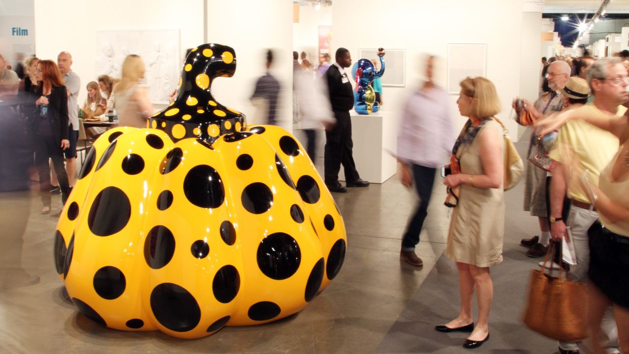 Works by Yayoi Kusama are on display at the David Zwirner Gallery exhibit during Art Basel Miami Beach on Friday, December 6.