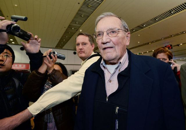U.S. tourist and Korean War veteran Merrill Newman arrives at the Beijing airport on December 7, 2013, after being released by North Korea. Newman was <a href="index.php?page=&url=http%3A%2F%2Fwww.cnn.com%2F2013%2F11%2F20%2Fworld%2Fasia%2Fnorth-korea-detained-american%2Findex.html">detained in October 2013 by North Korean authorities</a> just minutes before he was to depart the country after visiting through an organized tour. His son Jeff Newman said the Palo Alto, California, man had all the proper paperwork and set up his trip through a North Korean-approved travel agency.   