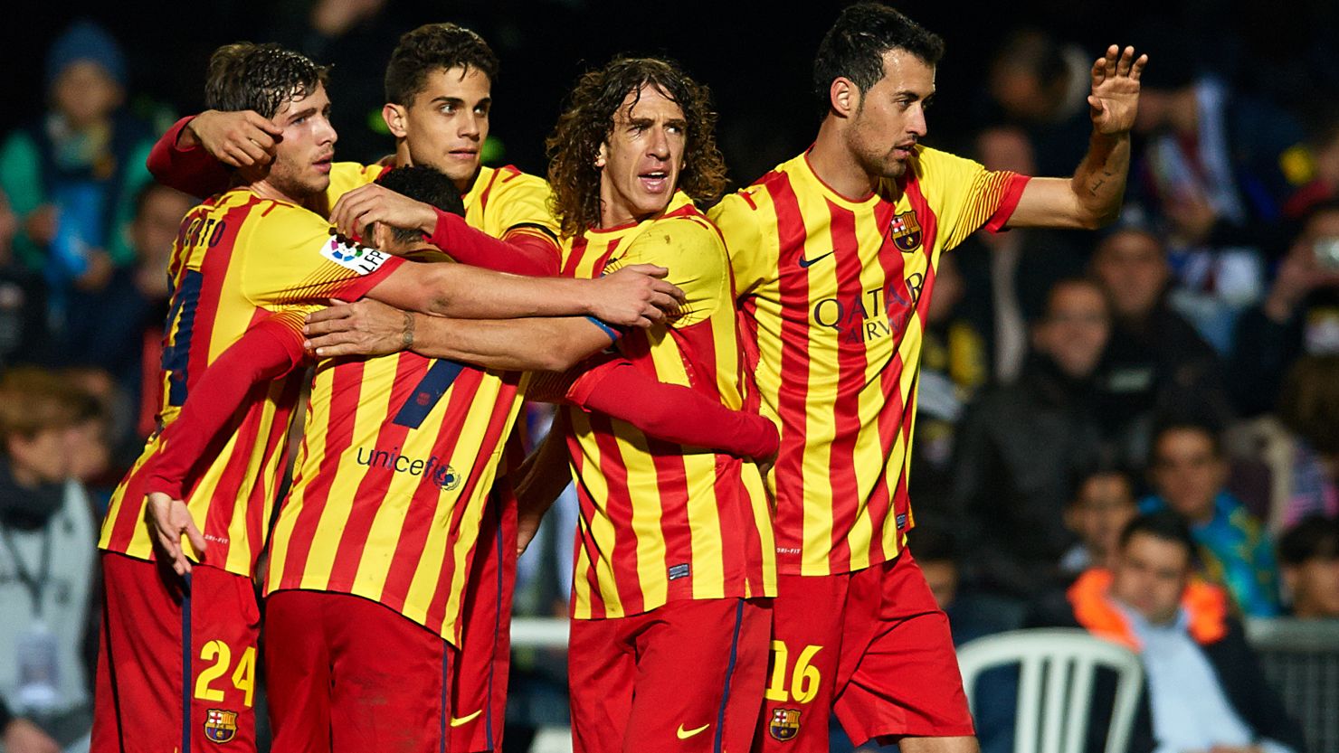 Group hugs for Barcelona as they get back to winning ways in the Spanish cup.