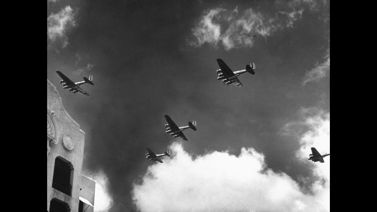 American bomber planes fly over Hawaii in December 1941.