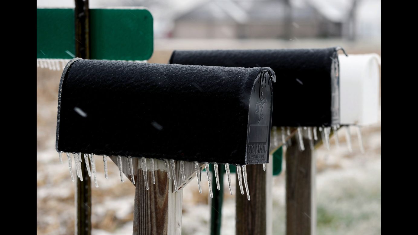 Icicles hang from mailboxes in Owensboro, Kentucky, on December 6. 