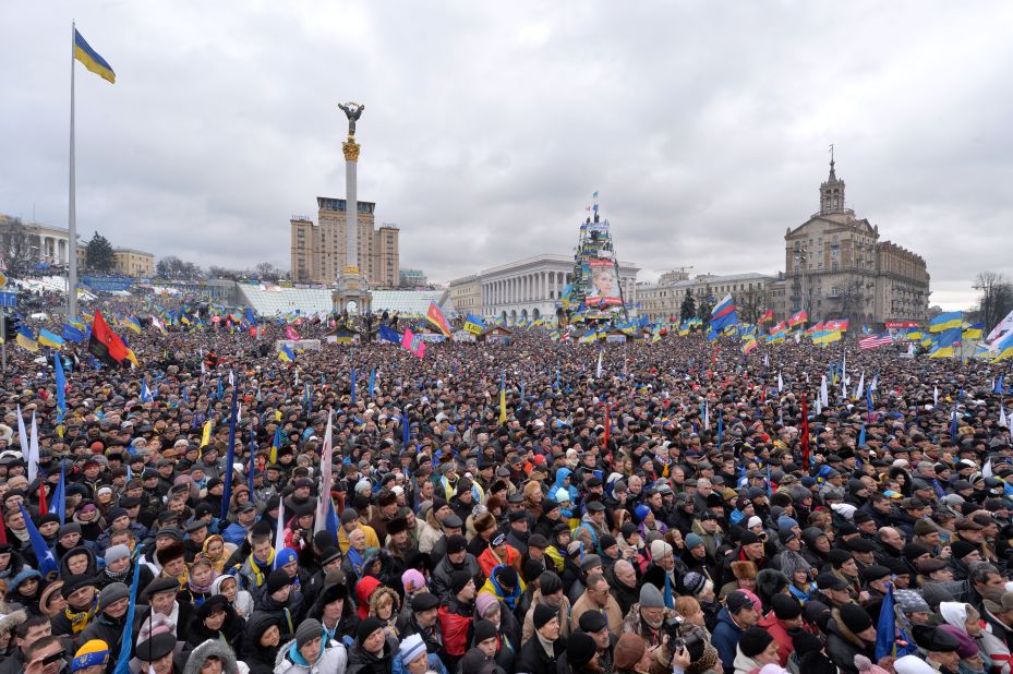 Thousands of protesters gather in Independence Square on December 8.