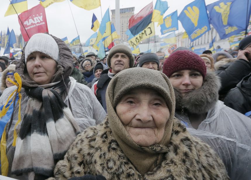 Pro-EU activists attend a rally in Independence Square on December 7. 