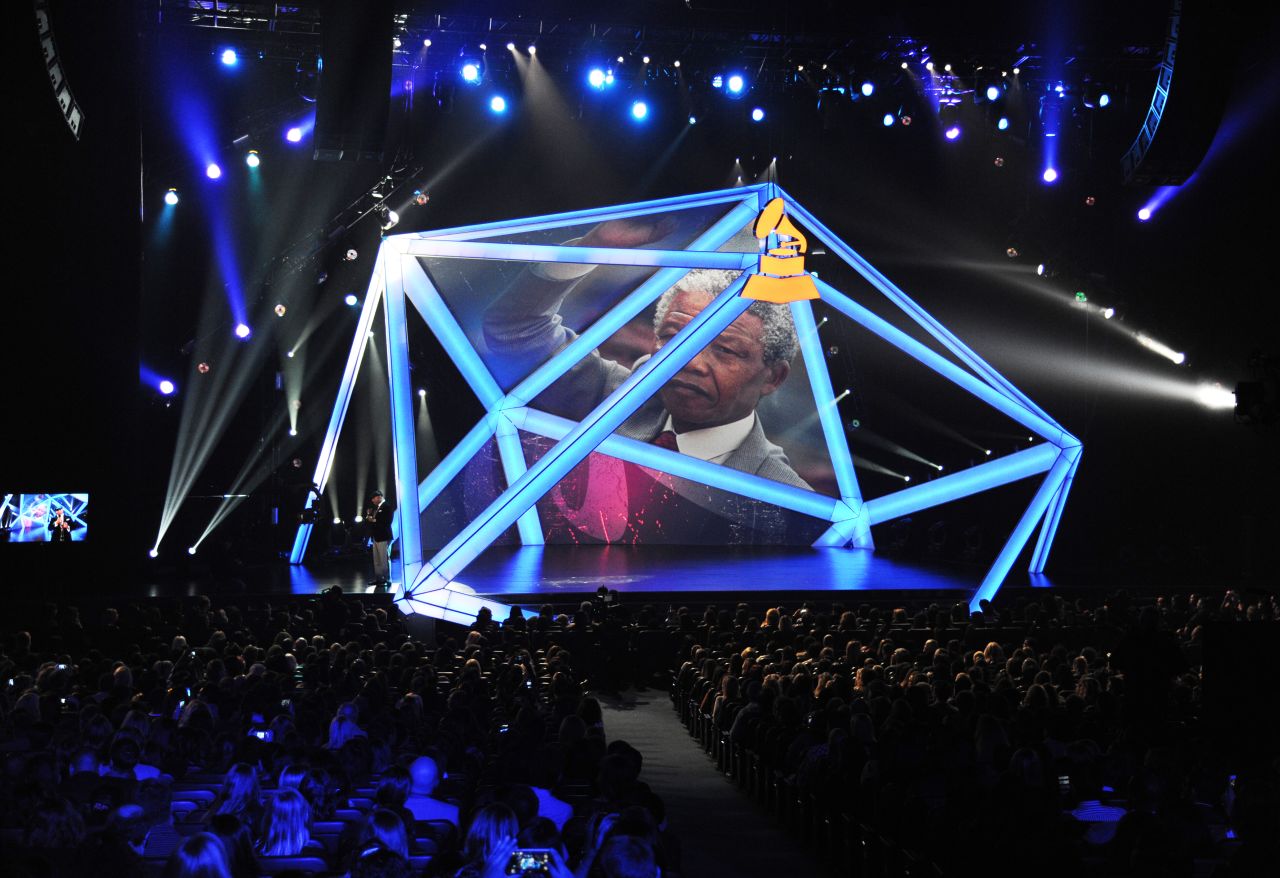 Mandela is honored at the the Grammy Nominations concert at the Nokia Theatre in Los  Angeles on December 6.