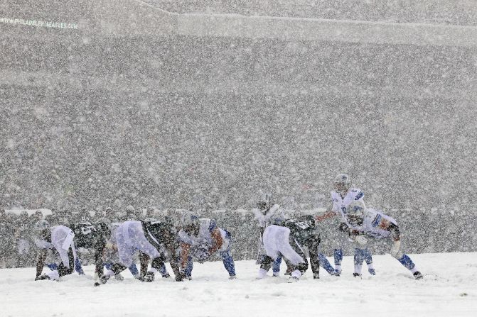 The Detroit Lions and Philadelphia Eagles face off during heavy snow in Philadelphia on December 8.