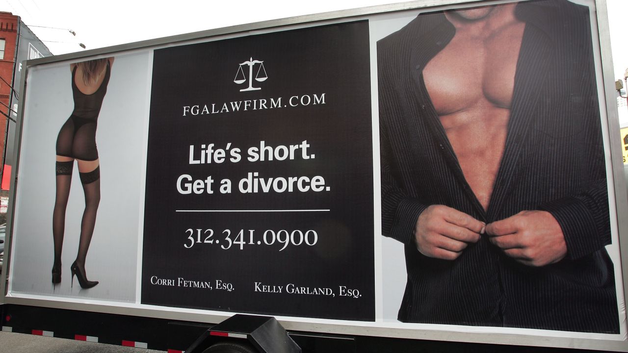 A billboard advertises a Chicago law firm. Pepper Schwartz says the baby boomer divorce rate has soared.
