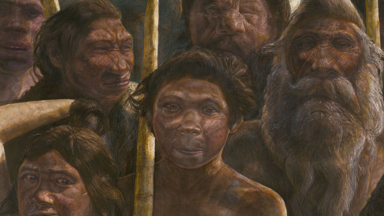 A drawing shows what the species of Homo heidelbergensis might have looked like 400,000 years ago.