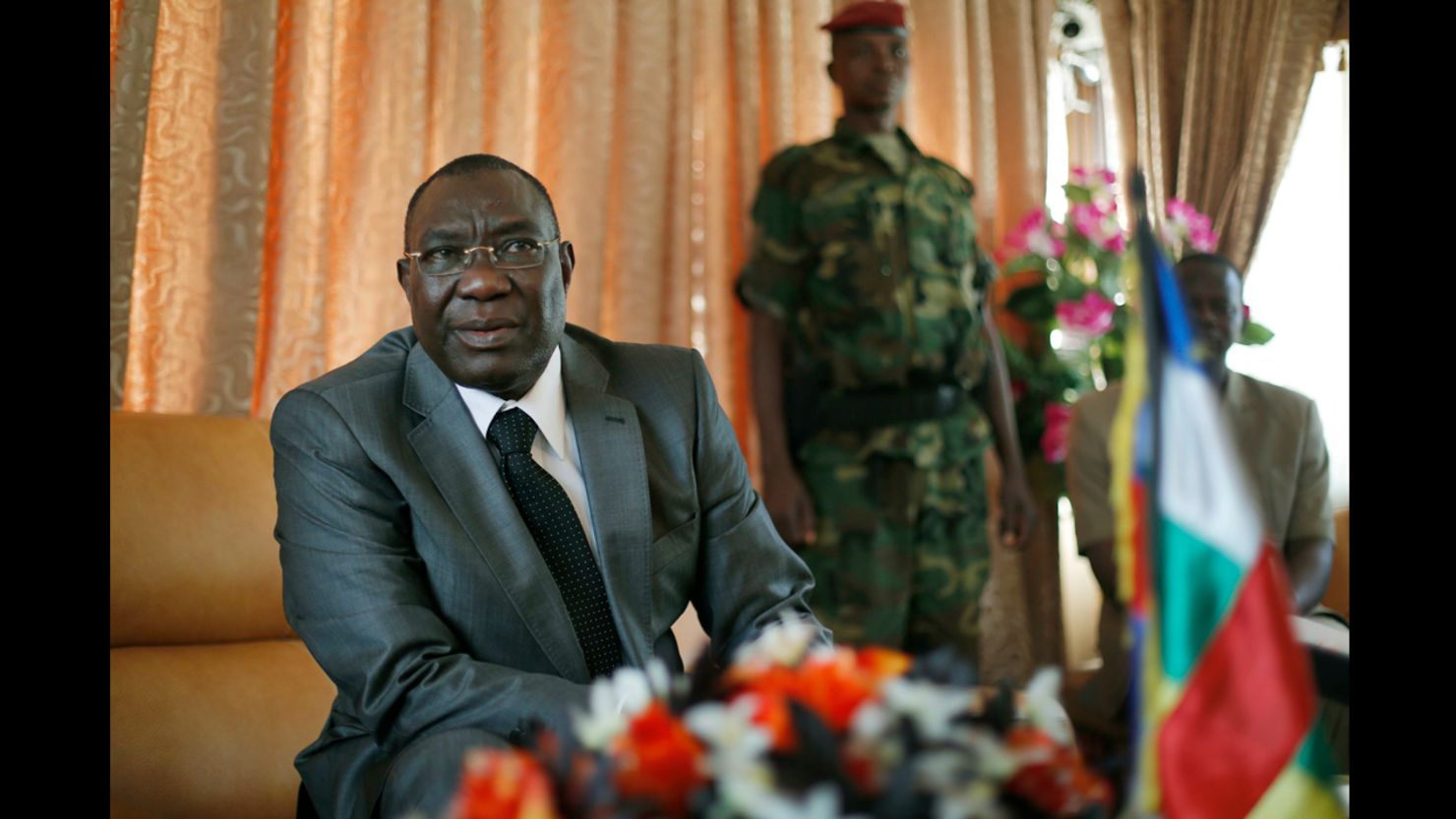 Michel Djotodia, Central African Republic's president, gives a press conference in his office in Bangui on December 8.